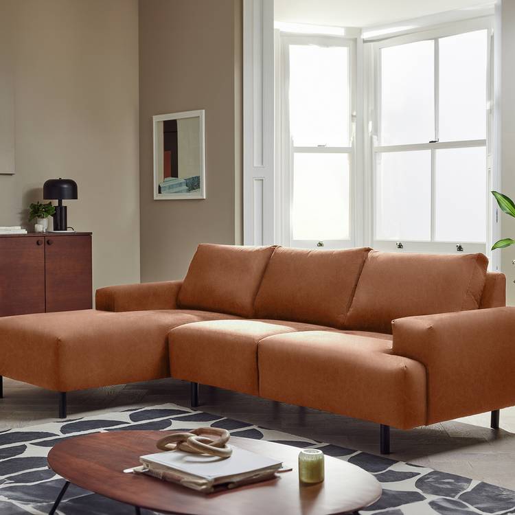 Habitat Julien Faux Leather Left Hand Corner Chaise Sofa - Tan 0
