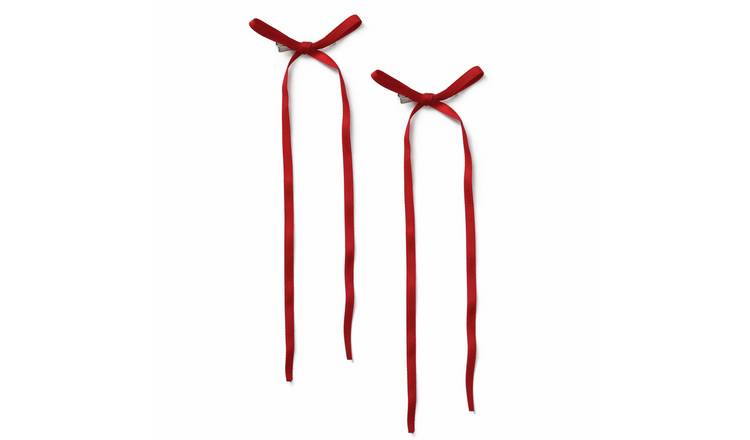 Flitzy Red Long Ribbon Hairclips - Pack of 2