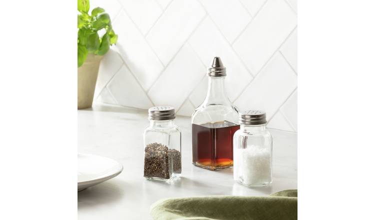 Argos Home Square Glass Vinegar bottle + Salt and Pepper - 3 Value Pack