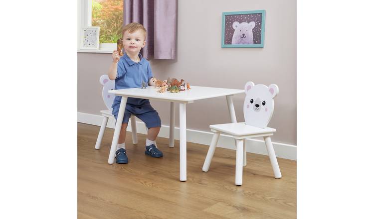 Liberty House Toys Kids Bear Table & 2 Chairs Set - White