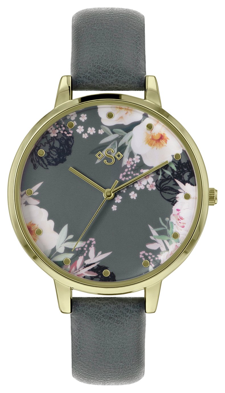 Spirit Ladies' Floral Dial Grey Strap Watch