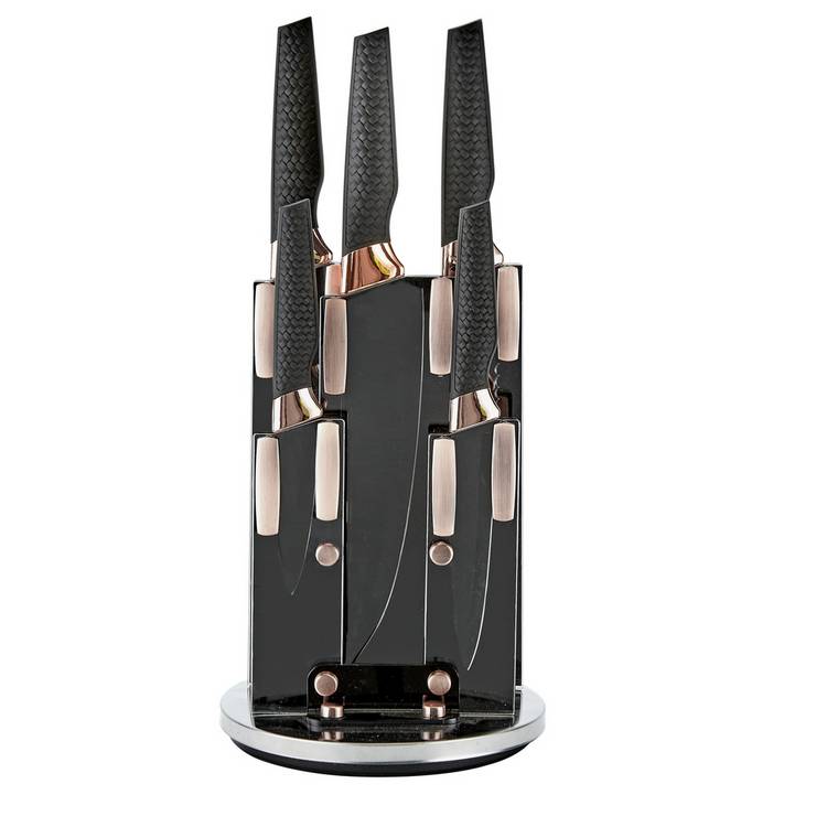 Argos Home 5 Piece Revolving Knife Block Set - Rose Gold 0