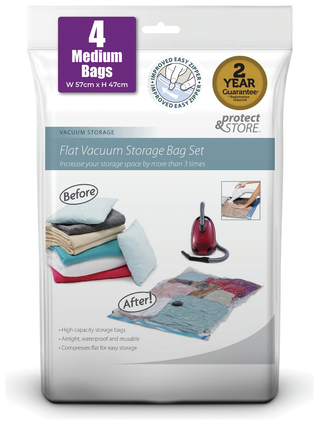 Protect & Store Medium Flat Vacuum Storage Bag 4 Piece Set