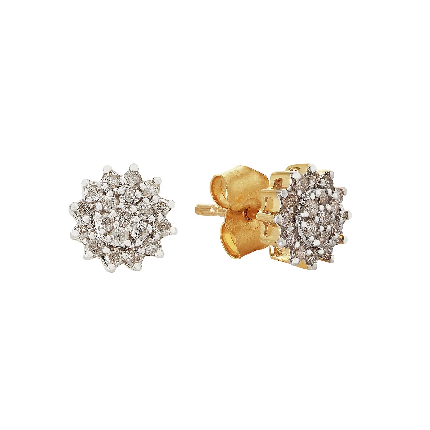 Revere 9ct Yellow Gold 0.25ct Diamond Cluster Stud Earrings