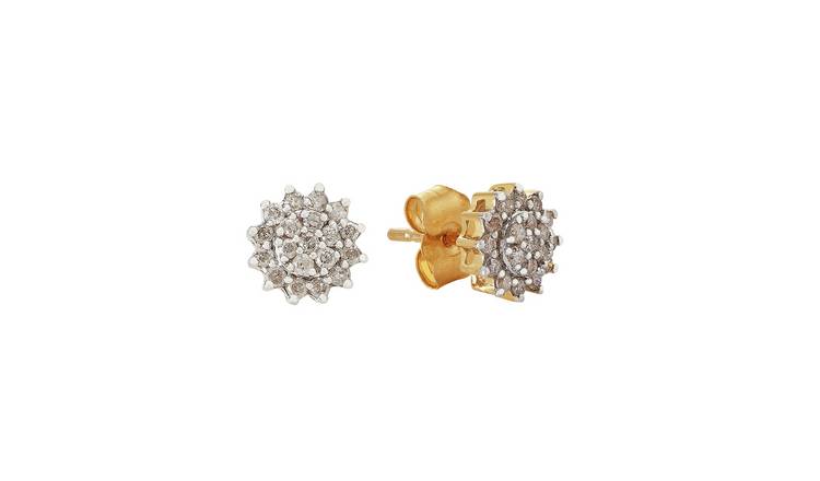 Buy Revere 9ct Yellow Gold 0.25ct Diamond Cluster Stud Earrings ...