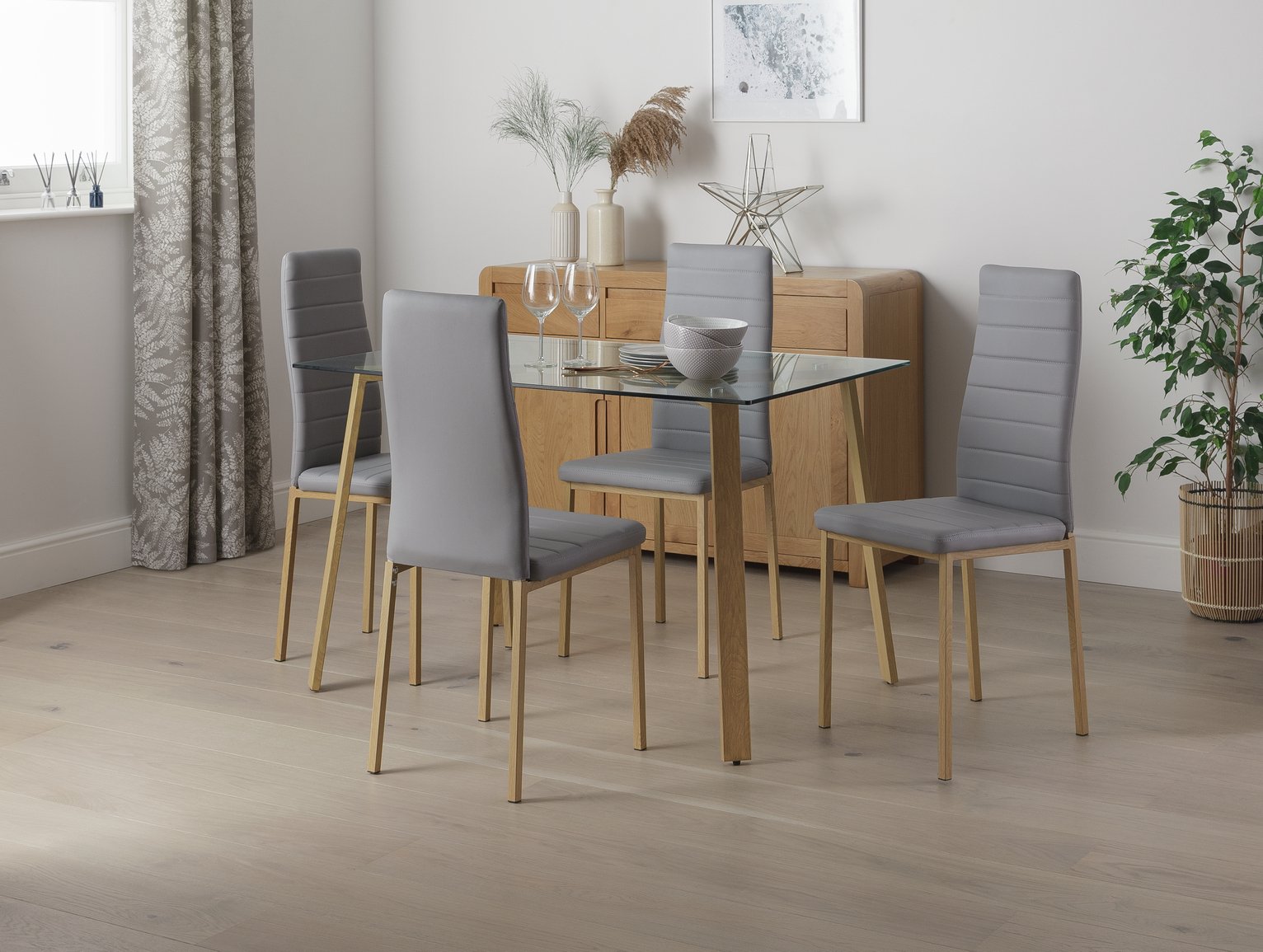 Argos Home Helena Glass Dining Table & 4 Grey Chairs