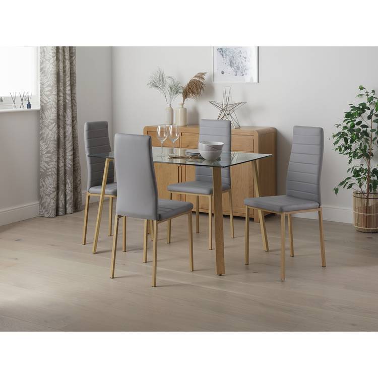 Argos Home Helena Wood Glass Dining Table & 4 Grey Chairs 0