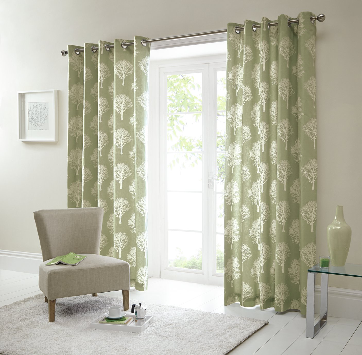 Fusion Woodland Trees Curtains - 167x182cm - Green.