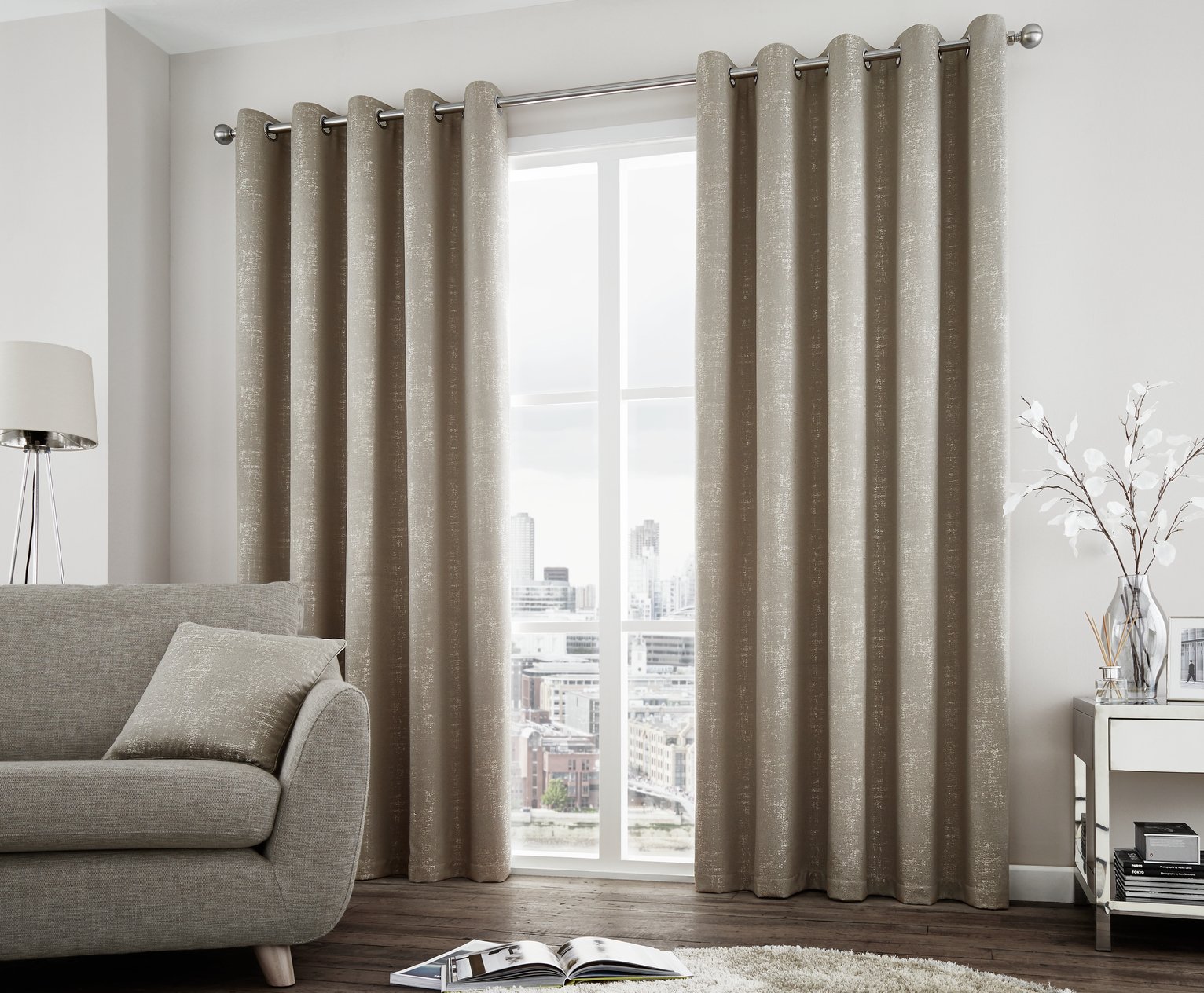 Curtina Solent Eyelet Curtains - 168x183cm - Stone