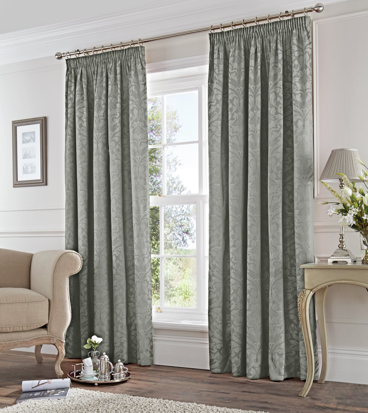 Fusion Eastbourne Lined Curtains - 117x183cm - Silver.