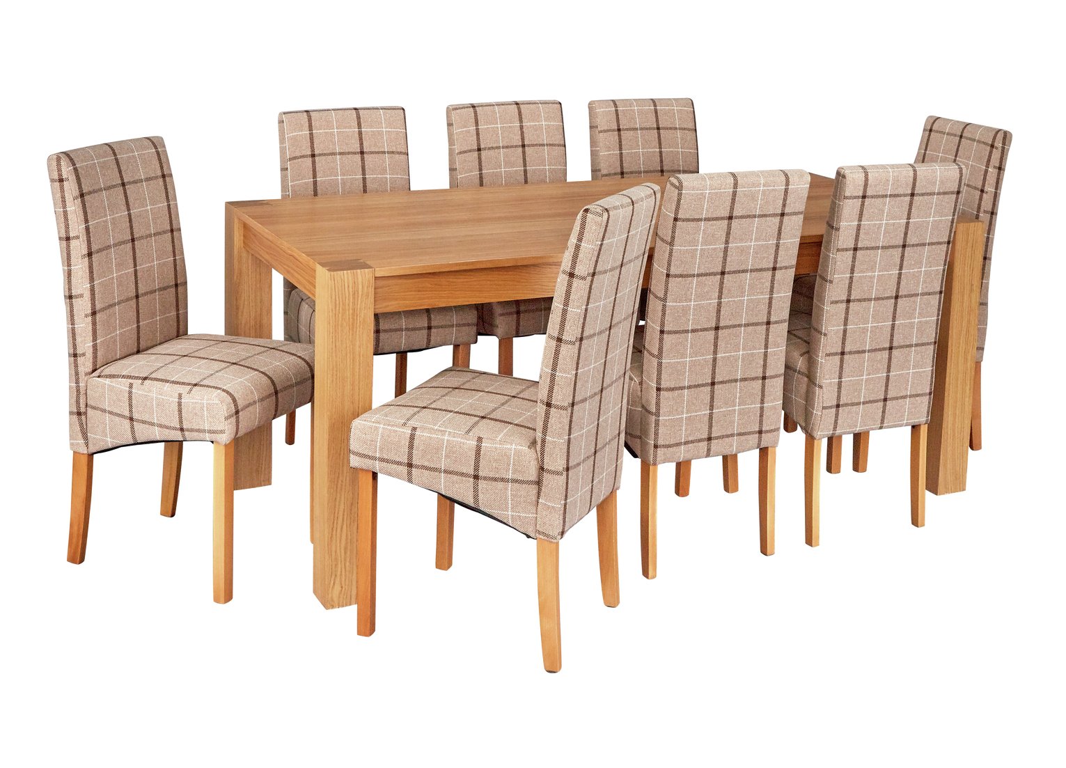Argos Home Alston Oak Veneer Table and 8 Chairs - Mink Check