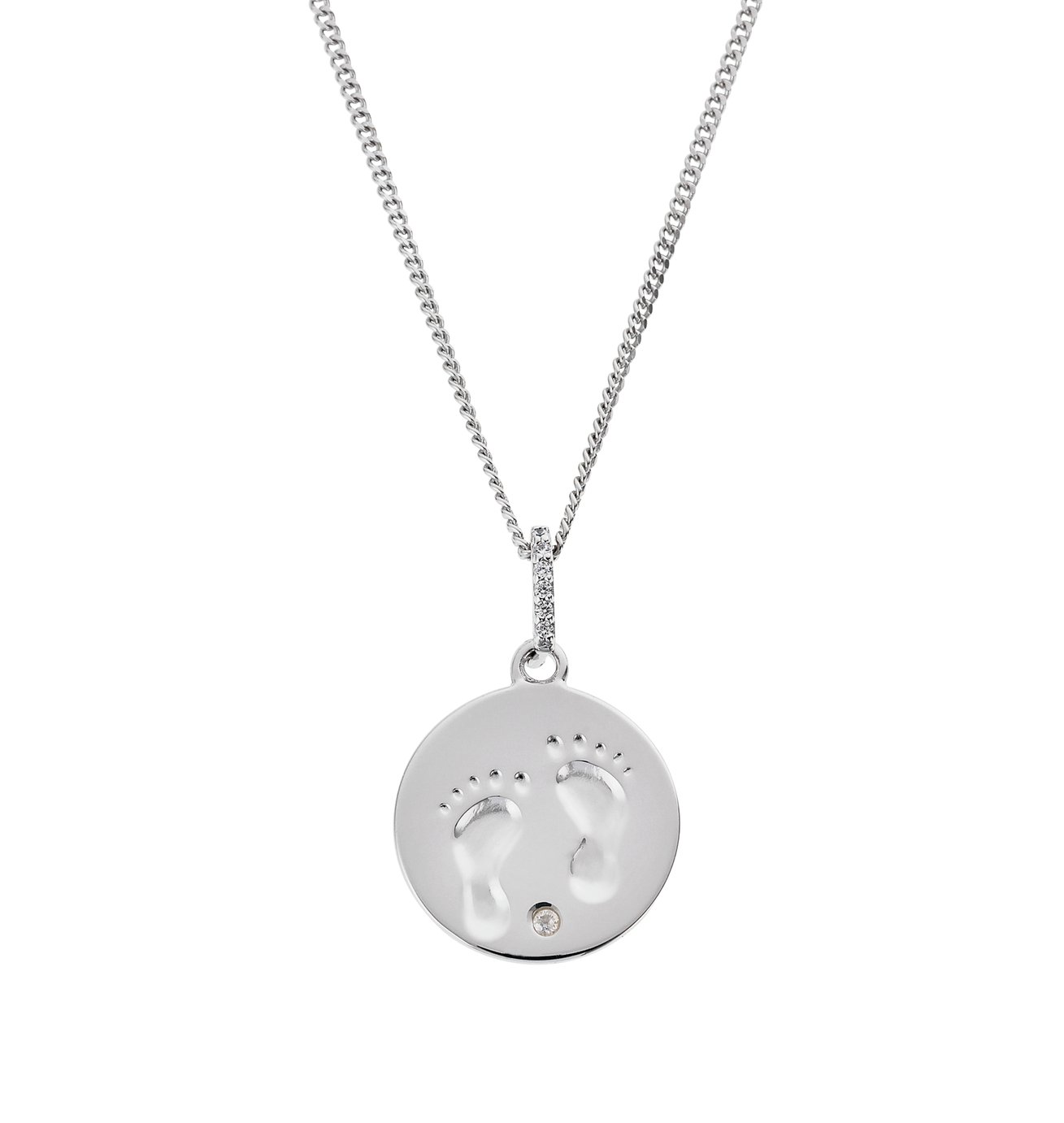 Moon & Back Silver Baby Footprint Pendant 18 Inch Necklace