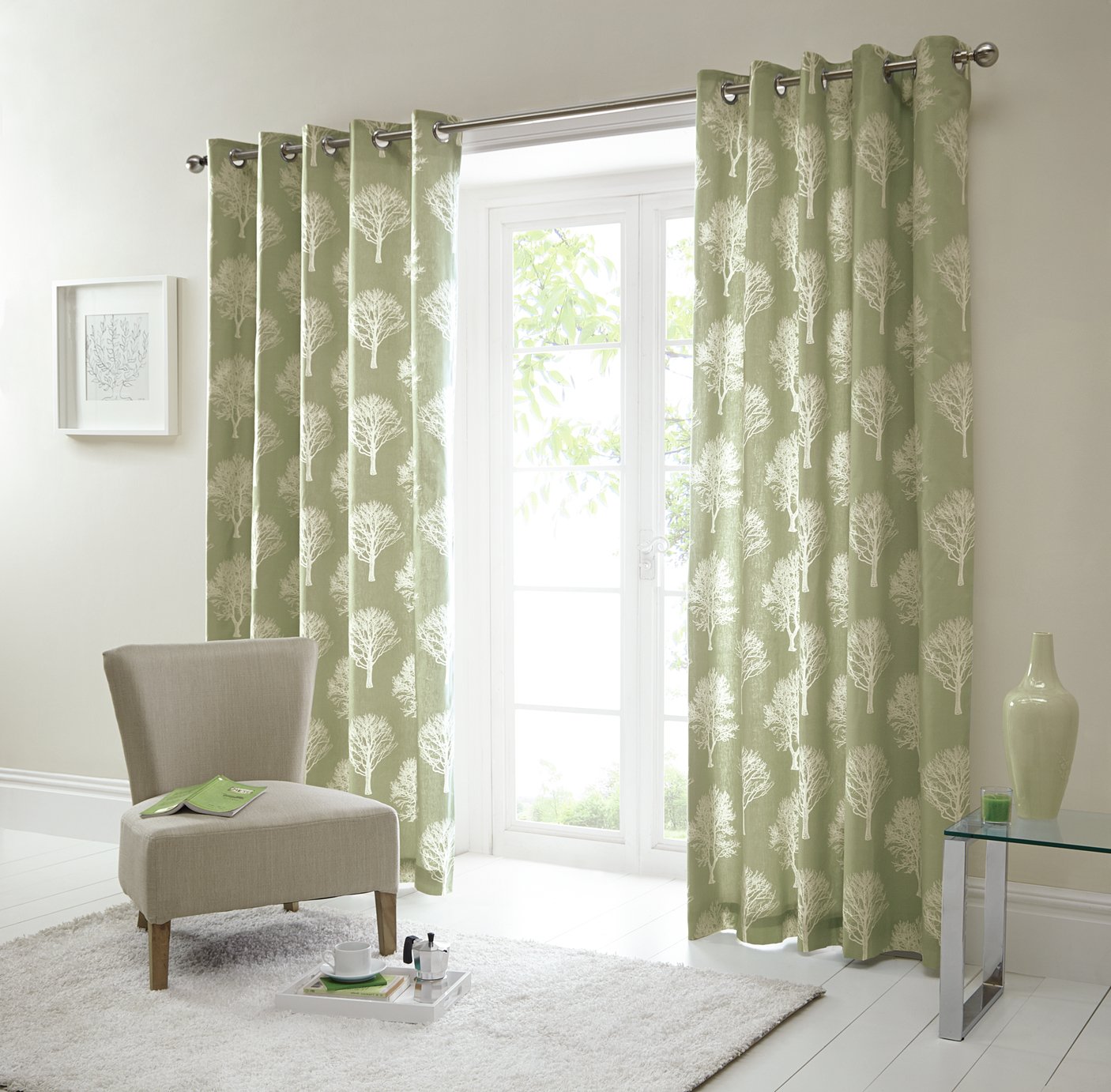 Fusion Woodland Trees Curtains - 168x229cm - Green.