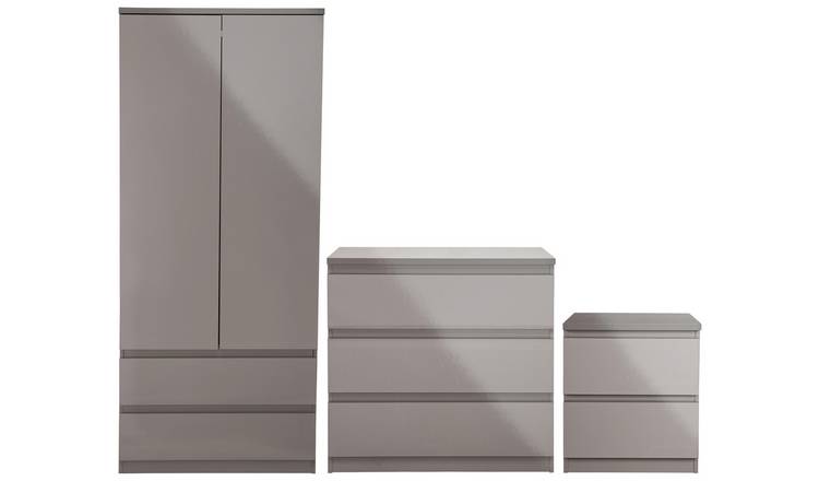 Buy Habitat Jenson Gloss 3 Piece 2 Door Wardrobe Set - Grey | Bedroom ...