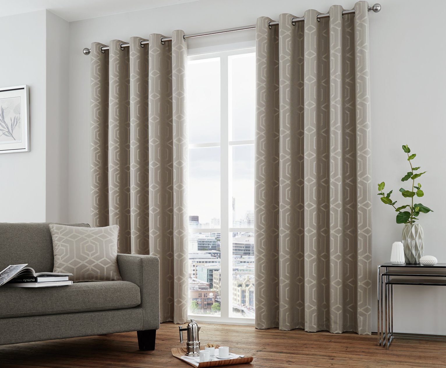 Curtina Camberwell Eyelet Curtains - 117x137cm - Stone