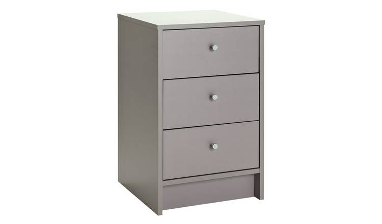 3 drawer grey bedside outlet table