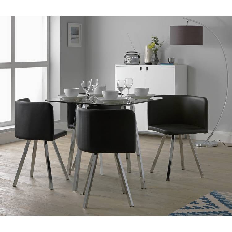 Argos Home Elsie Silver Glass Dining Table & 4 Black Chairs 0