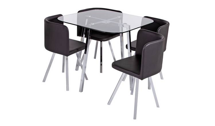 Argos Home Elsie Glass Dining Table & 4 Black Chairs