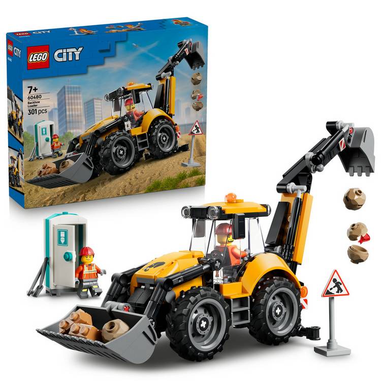 LEGO City Yellow Backhoe Loader 60480 Construction Site Toy Set 301 Pieces