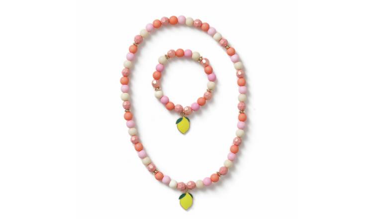 Flitzy Lemon Charm Pastel Stretch Necklace and Bracelet Set