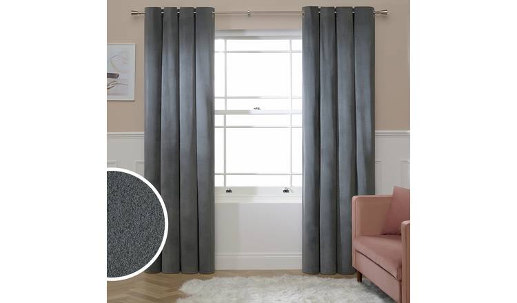 Argos Home Suede Effect Blackout Eyelet Curtain - Charcoal - 168x183cm