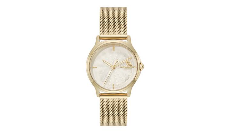 Olivia Burton White Dial Gold Mesh Strap Watch