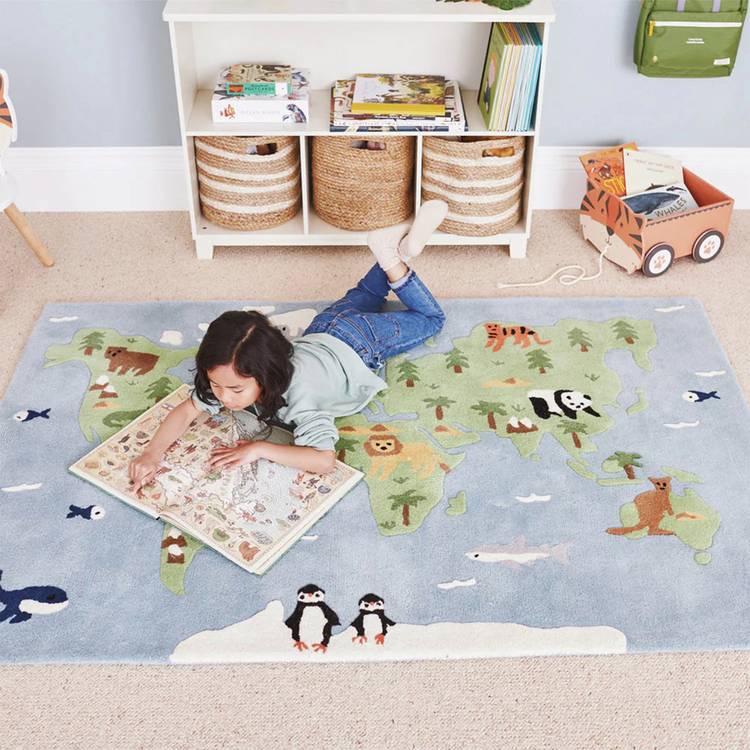 Great Little Trading Company Around the World Light Blue Wool Rug - 180x120cm 0