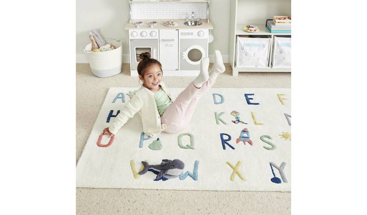 Great Little Trading Company Alphabet Ivory Wool Cut Pile Rug - 180x120cm
