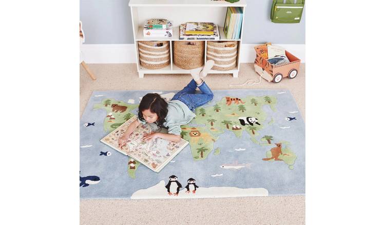 Great Little Trading Company Around the World Light Blue Wool Rug - 180x120cm