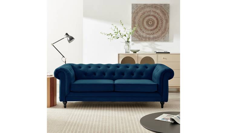 Habitat Chesterfield Velvet 2 Seater Sofa Bed - Blue