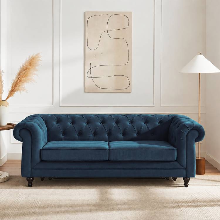 Habitat Chesterfield Velvet 3 Seater Sofa Bed - Blue 0