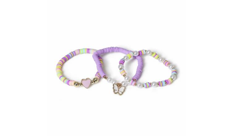 Flitzy Kids Pastel Bead Heart and Butterfly Bracelet Set