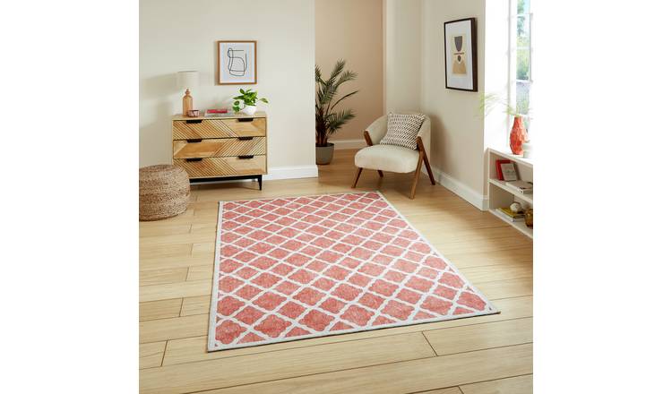 Think Rugs Washable Coral Orange Flatweave Rug - 76x150cm