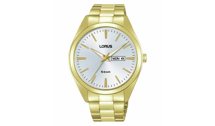 Lorus Mens Silver White Dial Gold Colour Bracelet Watch