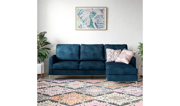 Novogratz Chapman Velvet Right Hand Corner Chaise Sofa- Blue