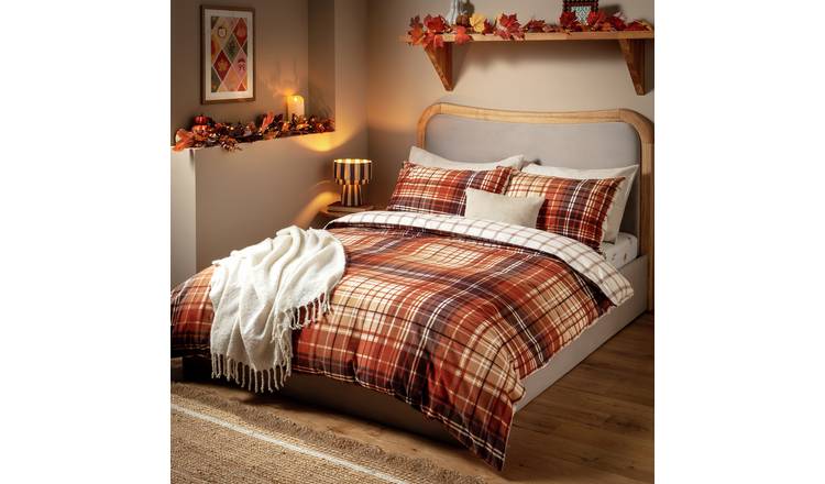 Argos Home Brushed Cotton Autumnal Check Brown Bedding Set - Single