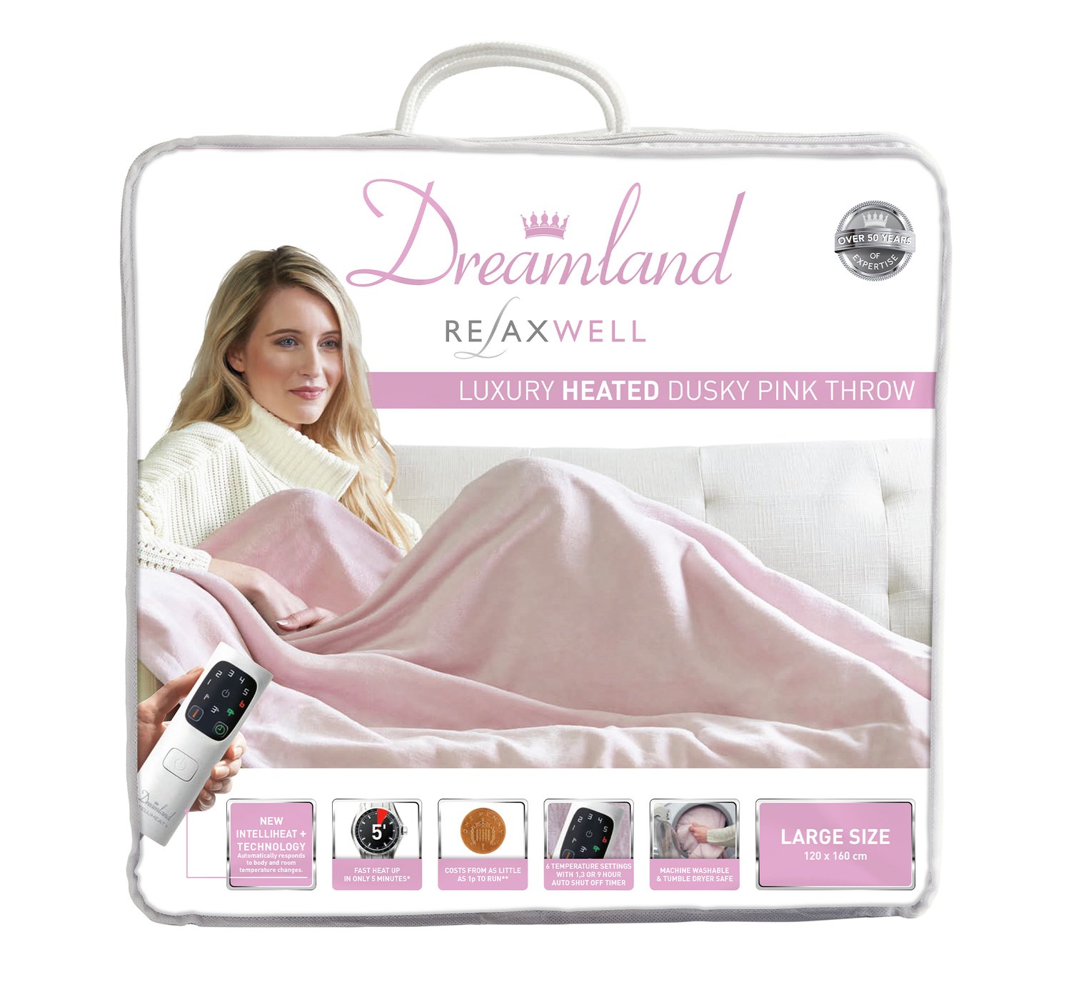 Relaxwell by Dreamland Luxury Velvety Heated Throw - Pink
