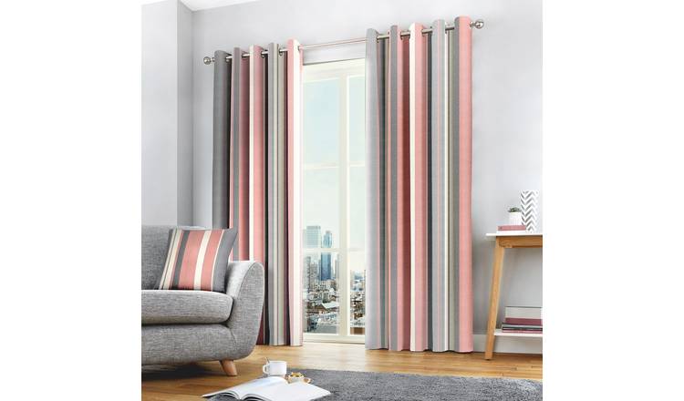 Fusion Whitworth Striped Eyelet Curtains - Blush Pink - 229x183cm