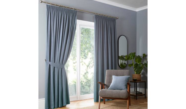 Fusion Dijon Blackout Thermal Pencil Pleat Curtains - Blue - 229x229cm