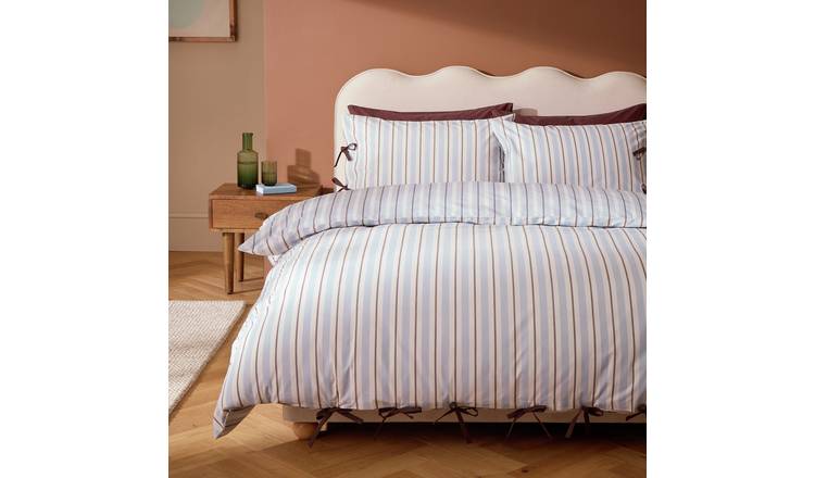 Habitat Cotton Stripe with Ties Blue Bedding Set - Single
