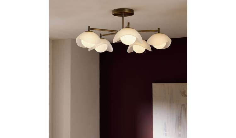 Habitat Arti Textured Glass 5 Light Flush Ceiling Light - Brass