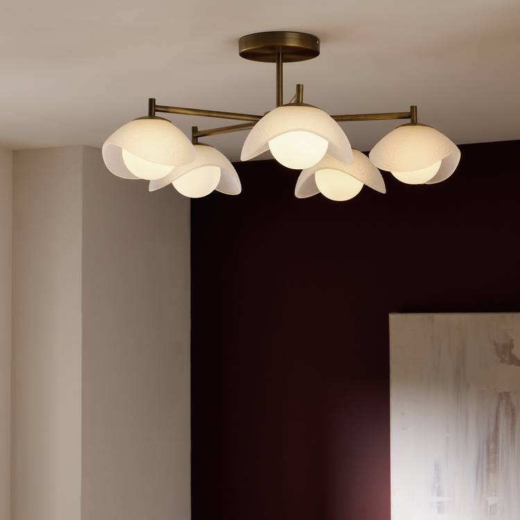 Habitat Arti Textured Glass 5 Light Flush Ceiling Light - Brass 0