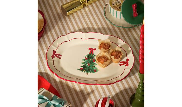 Argos Home Tree Print Stoneware Serving Platter - Cream