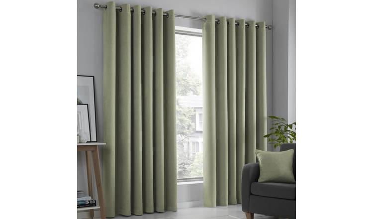 Fusion Strata Dim-out Eyelet Curtains - Green - 117x137cm