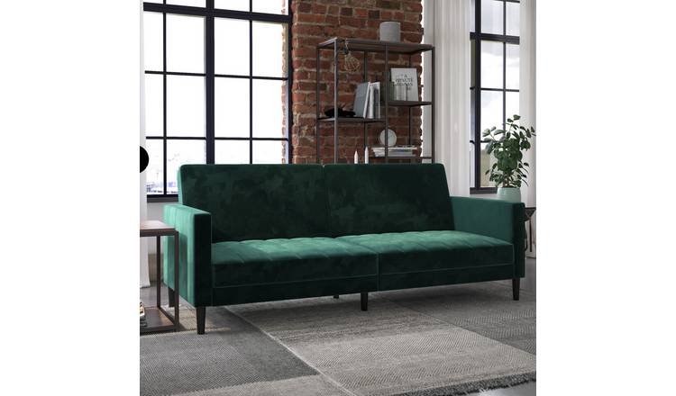 Dorel Liam Velvet Futon Sofa Bed - Green