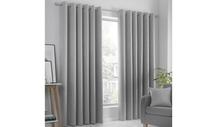 Fusion Strata Dim-out Eyelet Curtains - Silver - 117x183cm