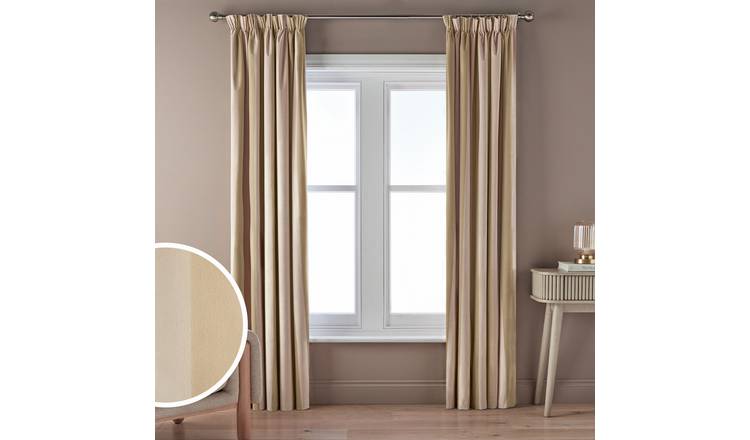 Argos Home Velvet Blackout Contrast Stripe Pencil Pleat Curtain-Taupe-168x229cm
