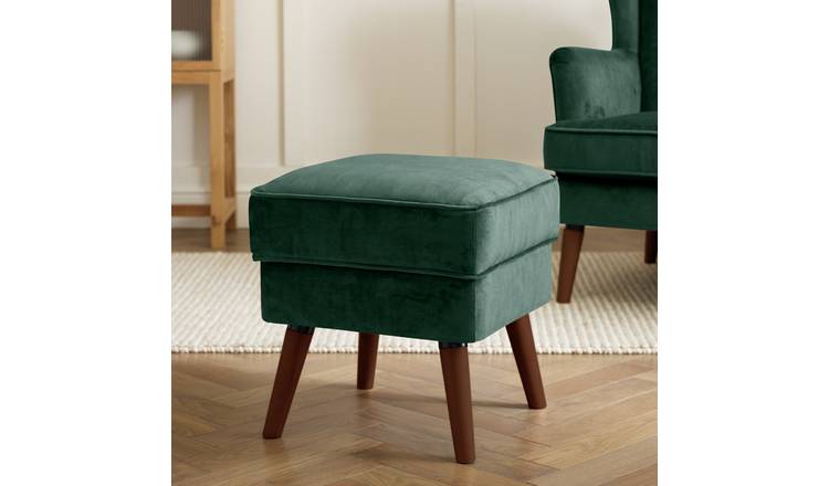 Habitat Callie Velvet Footstool - Forest Green