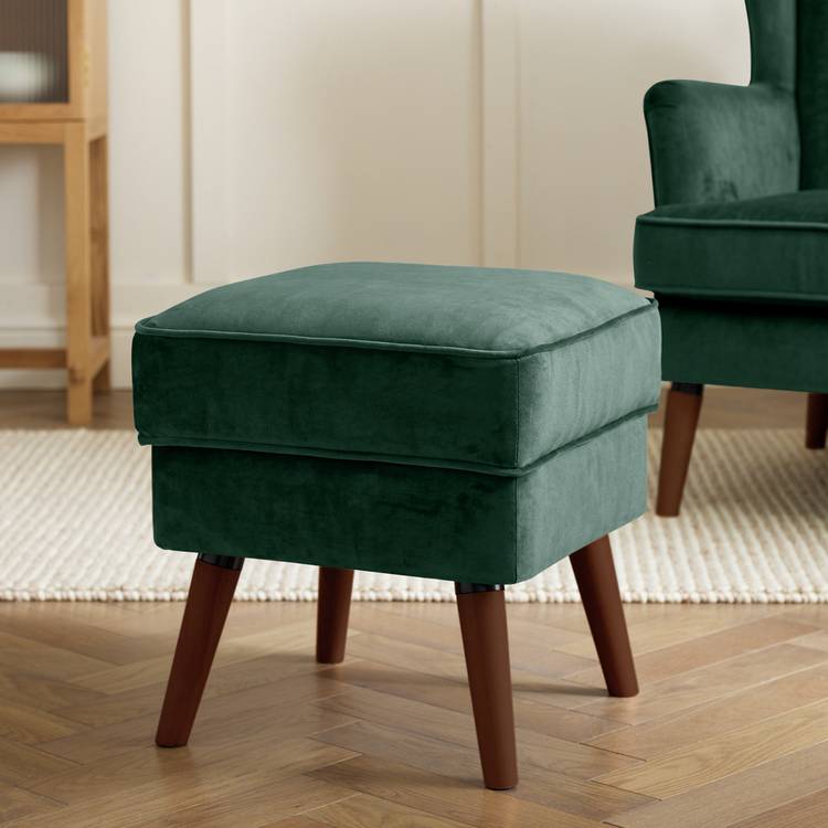 Habitat Callie Velvet Footstool - Forest Green 0