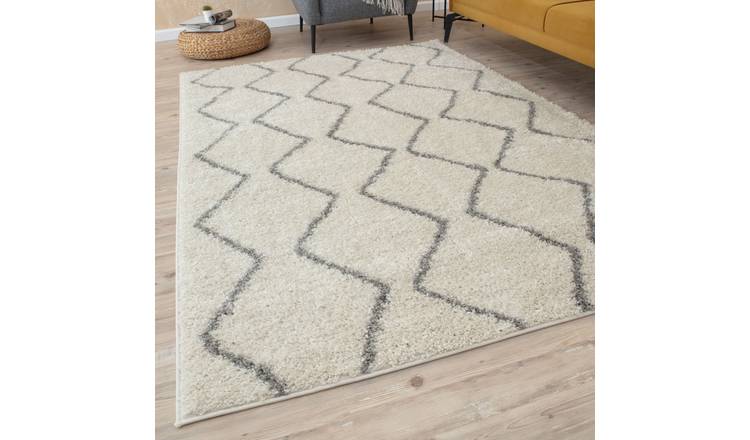The Rugs Dove Grey Moroccan Zigzag Shaggy Rug - 160 x 230cm